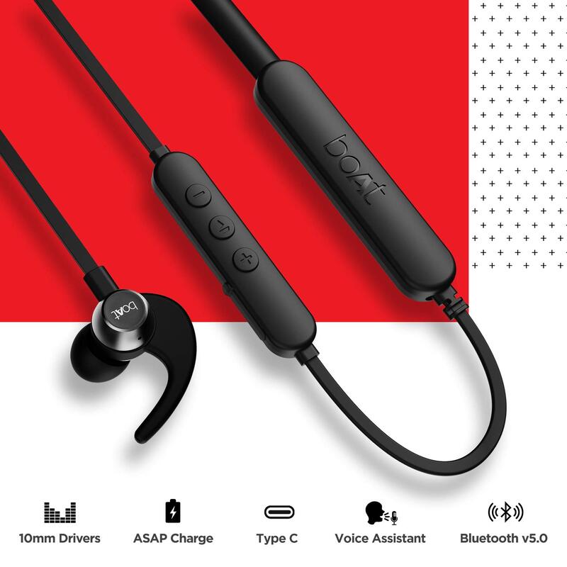 boAt Rockerz 255 Pro+ in-Ear Earphones with 40 Hours Battery, ASAP Charge, IPX7, Bluetooth Version 5.0, 10mm Drivers and Voice Assistant(Active Black)